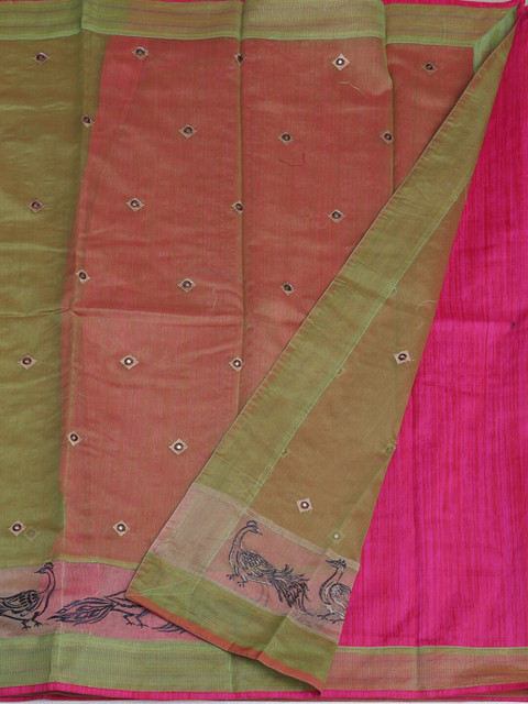 

Pothys Green & Pink Supernet Embroidered Saree