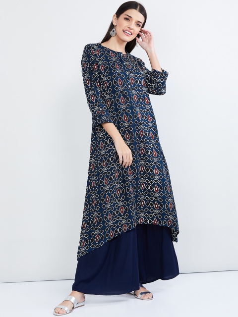 

max Women Blue Printed Straight Kurta