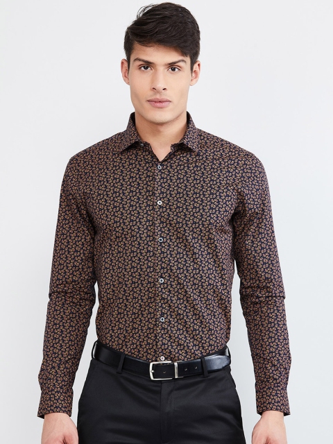 

max Men Brown & Navy Blue Slim Fit Printed Formal Shirt