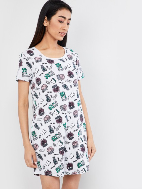 

max Women Grey Melange Printed Sleep Shirt