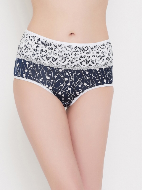 

Clovia Women Blue & White Printed Hipster Briefs With Lace Waist PN3376T18