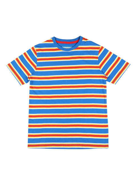 

POPPERS by Pantaloons Boys Blue Orange Striped Round Neck Pure Cotton T-shirt