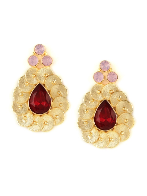

ZeroKaata Gold-Plated & Red Teardrop Shaped Drop Earrings