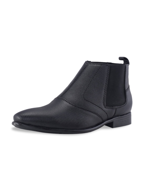 

Khadims Boys Black Solid Leather High-Top Flat Boots