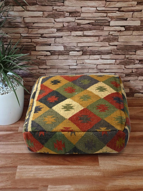 

Tistabene Beige & Maroon Digital Printed Square Pouf