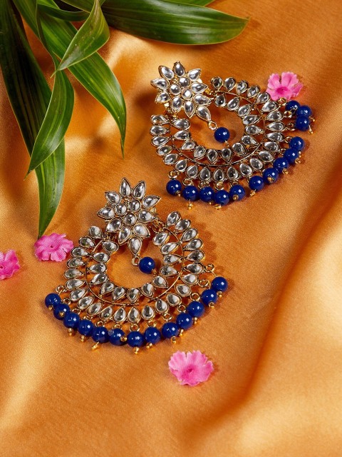 

ZeroKaata Gold-Plated & Blue Crescent Shaped Drop Earrings