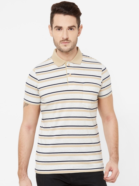 

Sweet Dreams Men Off-White Striped Polo Collar T-shirt