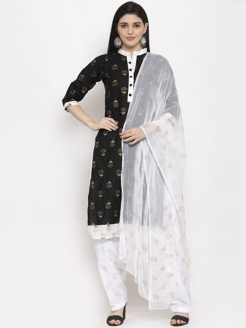 

Clora Creation Women Black & White Embroidered Kurti with Salwar & Dupatta