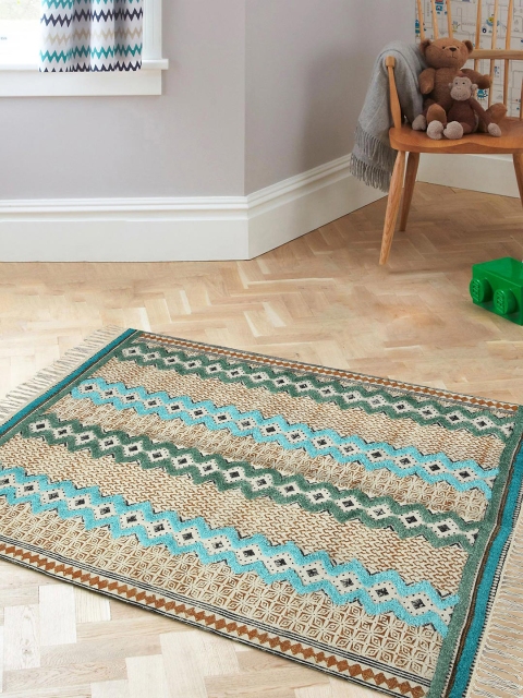 

Tistabene Beige & Green Woven Design Flat Weave Dhurrie