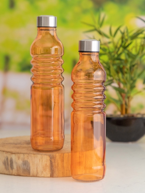 

GOODHOMES Set Of 2 Orange Solid Glass Bottles With Airtight Cap