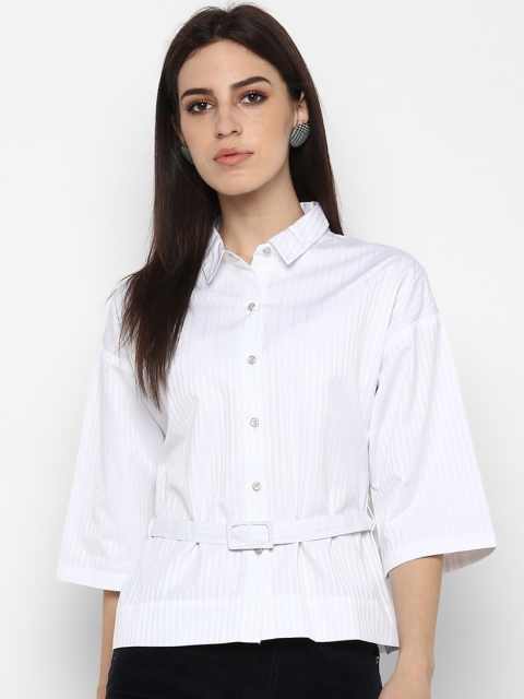 

FOSH Women White Striped Casual Shirt