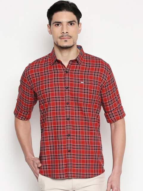 

L.A. SEVEN Men Rust & Navy Blue Slim Fit Checked Casual Shirt