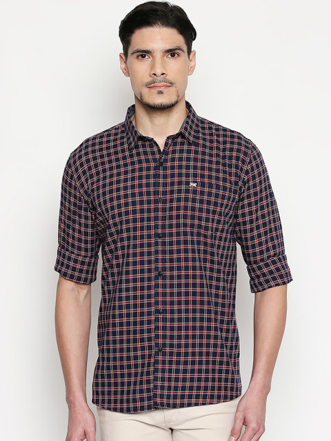 

L.A. SEVEN Men Navy Blue & Red Slim Fit Checked Casual Shirt
