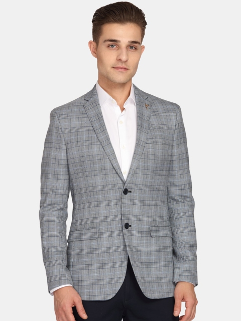 

Theme Men Blue Checked Super Slim-Fit Single-Breasted Casual Blazer