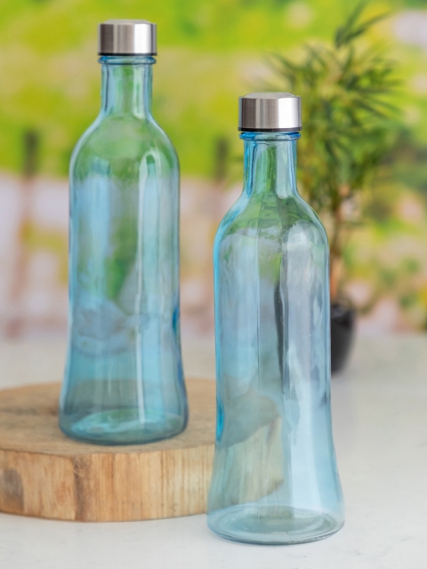 

GOODHOMES Set Of 2 Blue Solid Glass Bottles With Airtight Cap