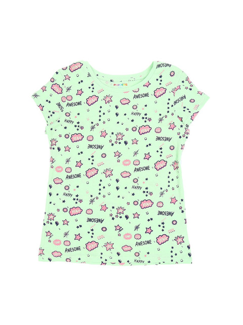 

POPPERS by Pantaloons Girls Green Printed Round Neck Pure Cotton T-shirt