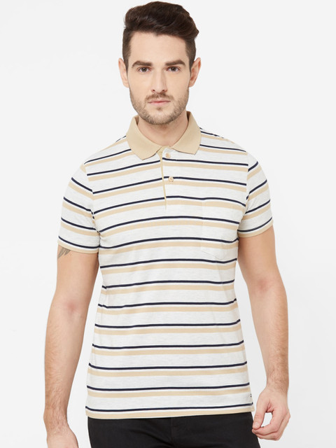 

Sweet Dreams Men Cream-Coloured Striped Polo Collar T-shirt
