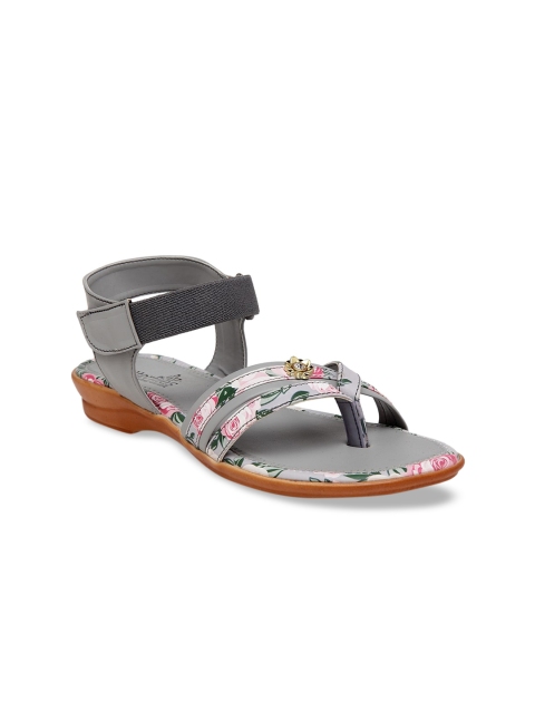 

Butterflies Women Grey Printed PU Open Toe Flats