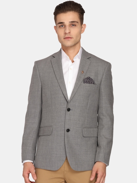 

Theme Men Grey Solid Slim-Fit Single-Breasted Pure Wool Casual Blazer