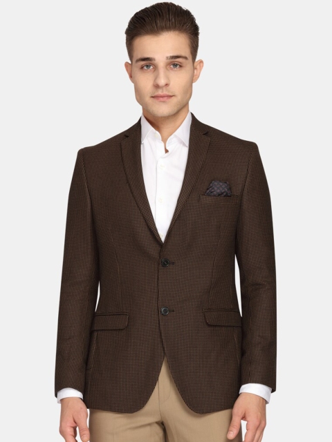 

Theme Men Brown Self-Design Super Slim-Fit Single-Breasted Party Blazer