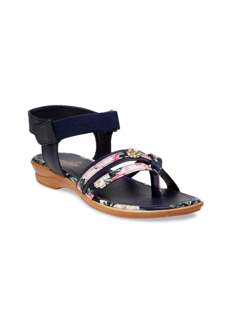 

Butterflies Women Navy Blue Printed PU Open Toe Flats