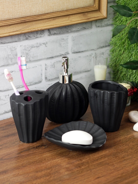 

House Of Accessories Black Textured Ceramic Four Piece Bathroom Accessories Set