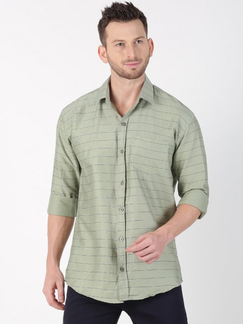 

LEVIZO Men Light Olive Green & Charcoal Grey Premium Classic Fit Striped Casual Shirt