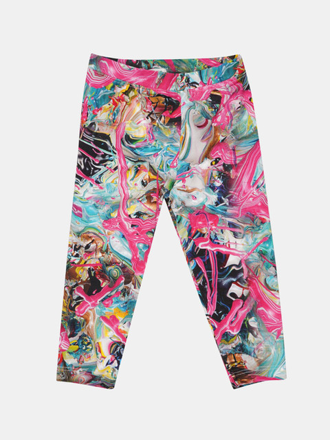 

OHMS Girls Pink & Sea Green Digital Printed Three-Fourth Length Leggings