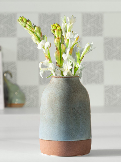 

ellementry Blue & Brown Colourblocked Rustic Handmade Ceramic Vase