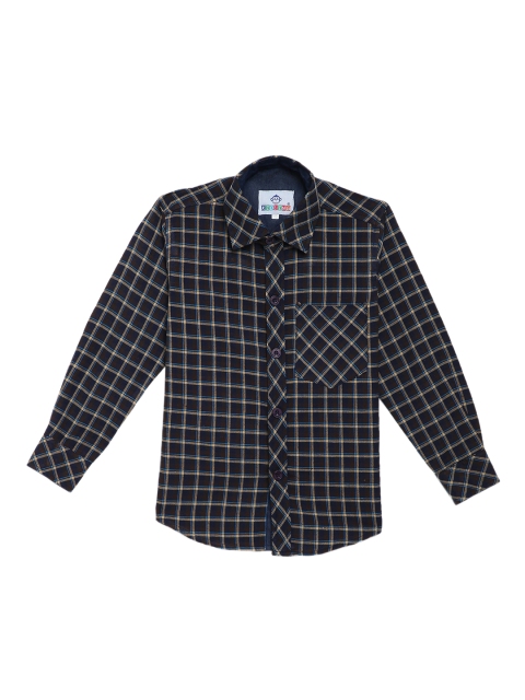 

Kidling Boys Navy Blue & Coffee Brown Classic Regular Fit Checked Casual Shirt