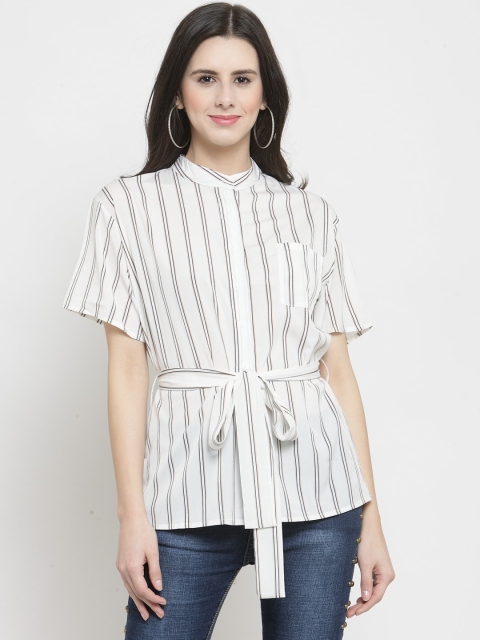 

Global Republic Women White & Black Regular Fit Striped Casual Shirt