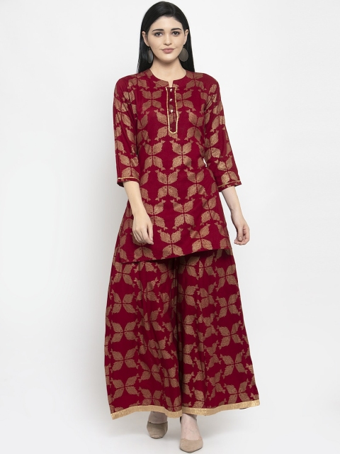 

Clora Creation Women Maroon & Gold-Toned Printed Kurti with Palazzos