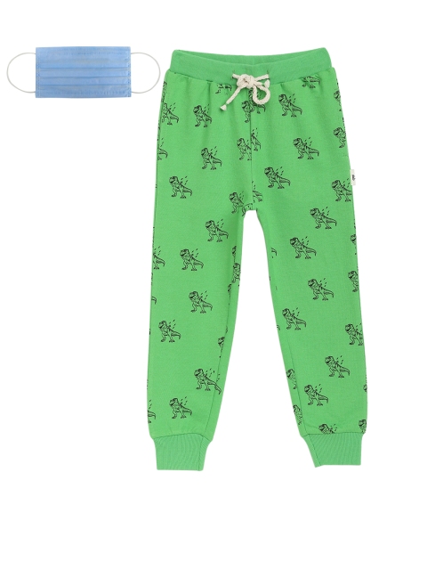 

Lil Tomatoes Boys Green & Black Jurassic Park Printed Joggers With Face Mask