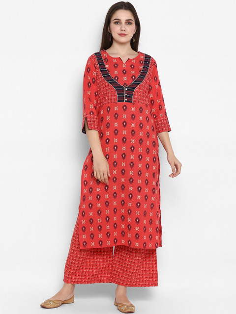

ZOEYAMS Women Red & Beige Printed Straight Kurta