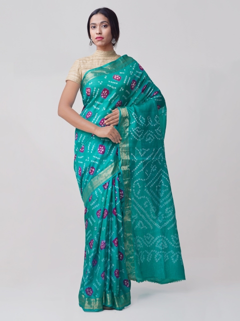 

Unnati Silks Sea Green Pure Silk Printed Bandhani Saree