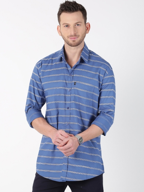 

LEVIZO Men Blue & White Premium Classic Fit Striped Casual Shirt
