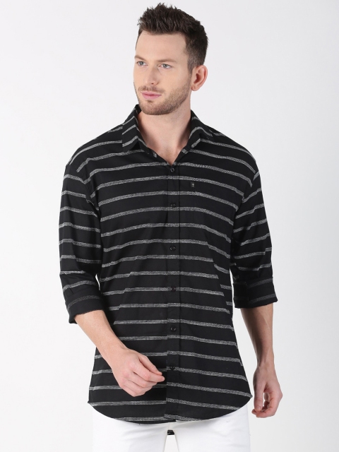 

LEVIZO Men Black & White Striped Premium Regular Fit Shirt