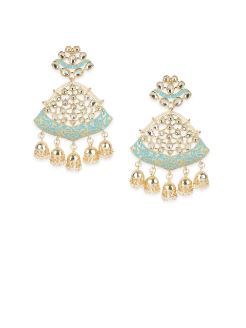 

ANIKAS CREATION Blue & Gold-Plated Geometric Drop Earrings