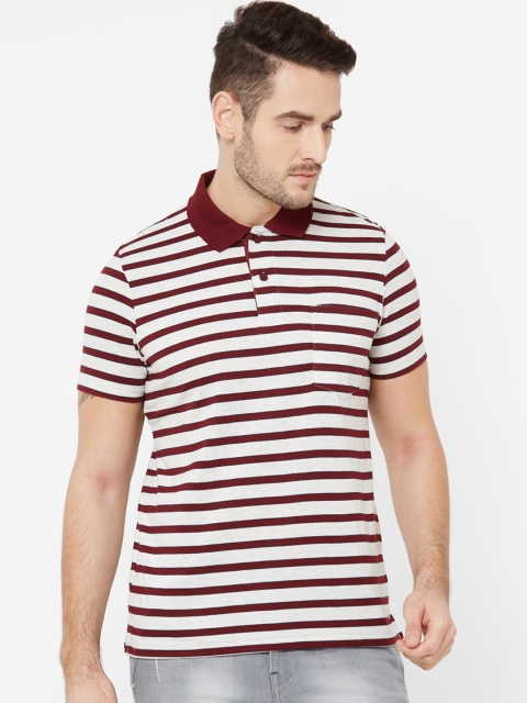 

Sweet Dreams Men White Striped Polo Collar T-shirt