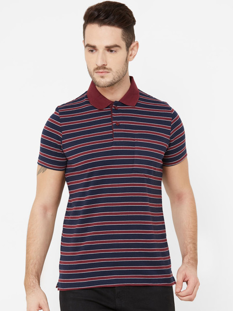 

Sweet Dreams Men Blue Striped Polo Collar T-shirt