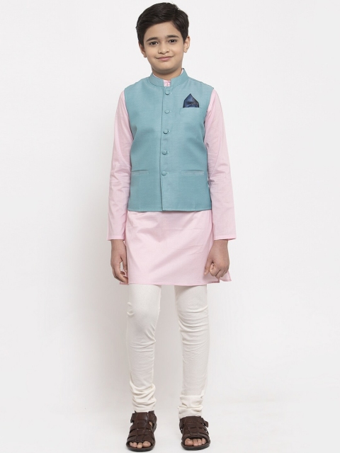 

NEUDIS Boys Pink & White Solid Kurta Set