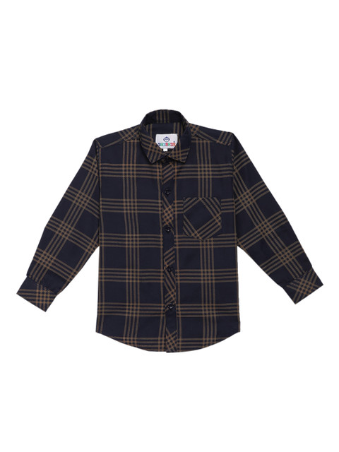 

Kidling Boys Navy Blue & Brown Classic Regular Fit Checked Casual Shirt