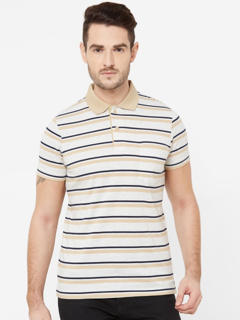 

Sweet Dreams Men Cream & White Striped Polo Collar T-shirt