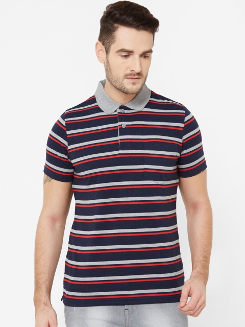 

Sweet Dreams Men Navy Blue & Red Striped Polo Collar T-shirt