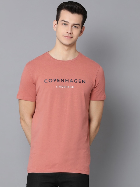 

LINDBERGH Men Peach-Coloured Printed Round Neck T-shirt