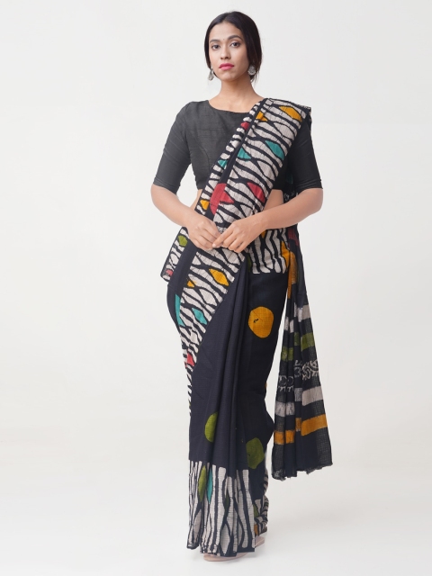 

Unnati Silks Black Pure Cotton Printed Kota Sustainable Saree