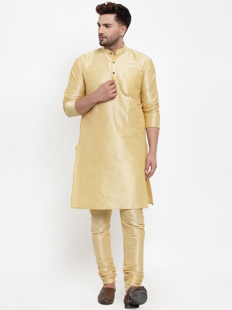 Benstoke Men Beige Solid Kurta with Churidar