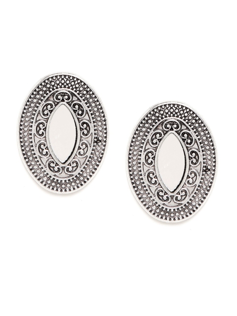 

ZeroKaata Silver-Plated Oxidized Circular Drop Earrings