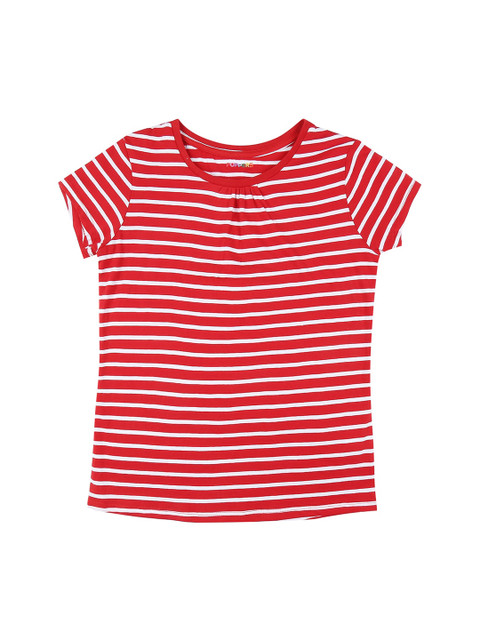 

POPPERS by Pantaloons Girls Red White Striped Round Neck Pure Cotton T-shirt