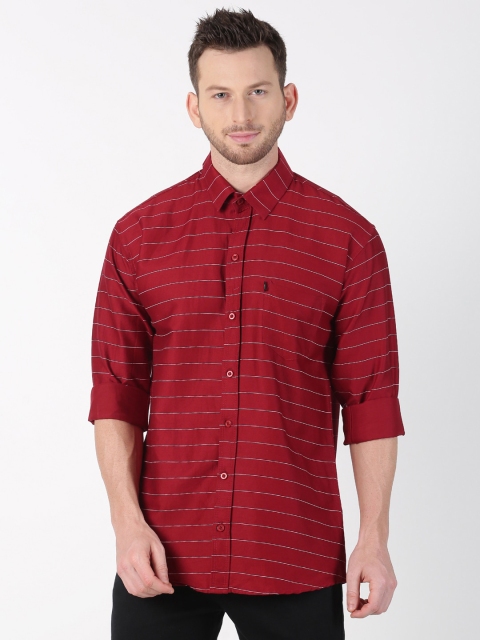 

LEVIZO Men Maroon & White Striped Regular Fit Shirt